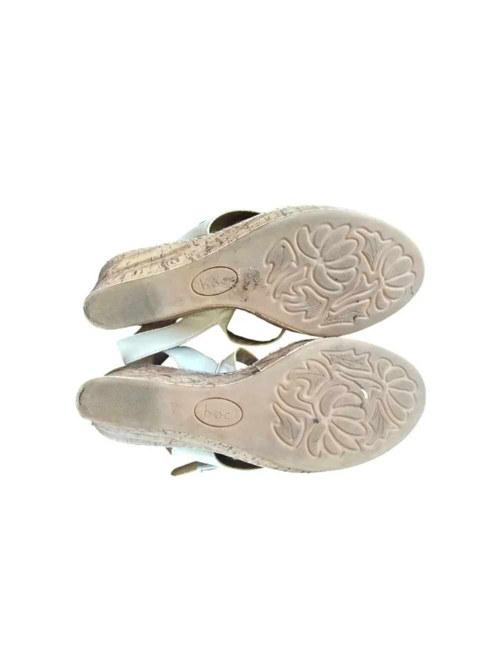 Born b.o.c. Schirra White Strappy Cork Wedge Sandals Women's Size 11 Boho Summer